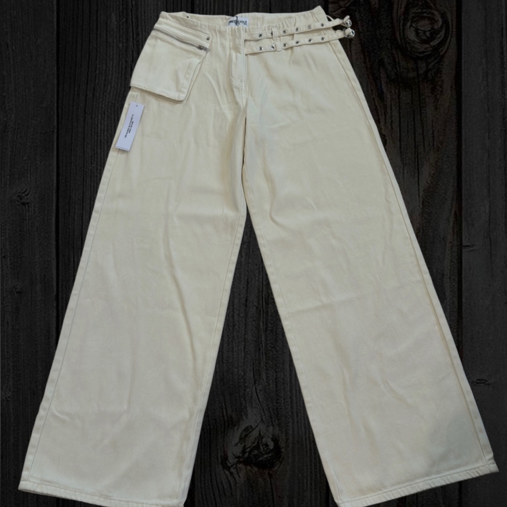 Princess Polly Paltrow Mid Rise Wide Leg Cargo Jeans Cream